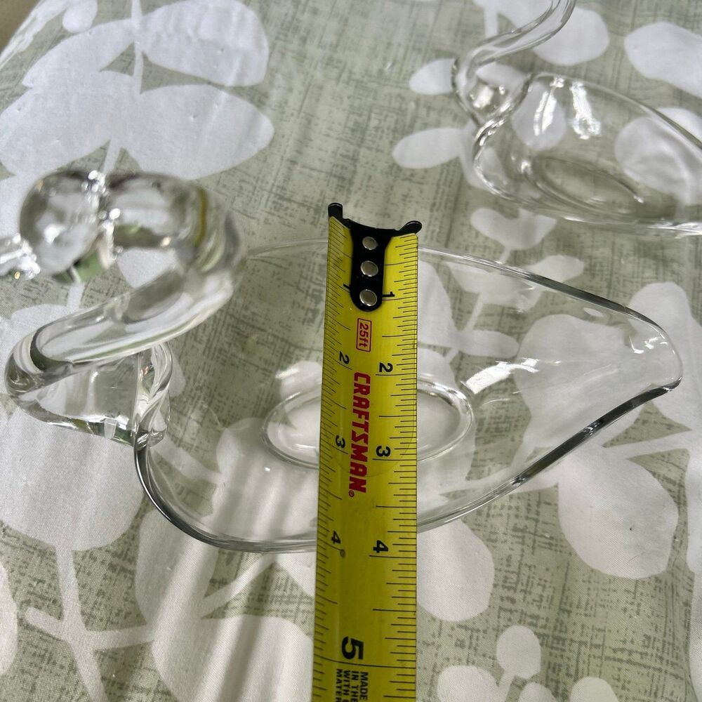 VTG Dainty Shiny Elegant Glass Swan Mama + Baby Bird Trinket Dish Set of 2 - Picture 8 of 12